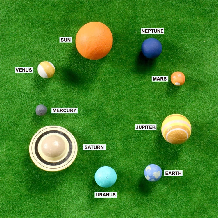 Wooden solar system model for educational and decorative use