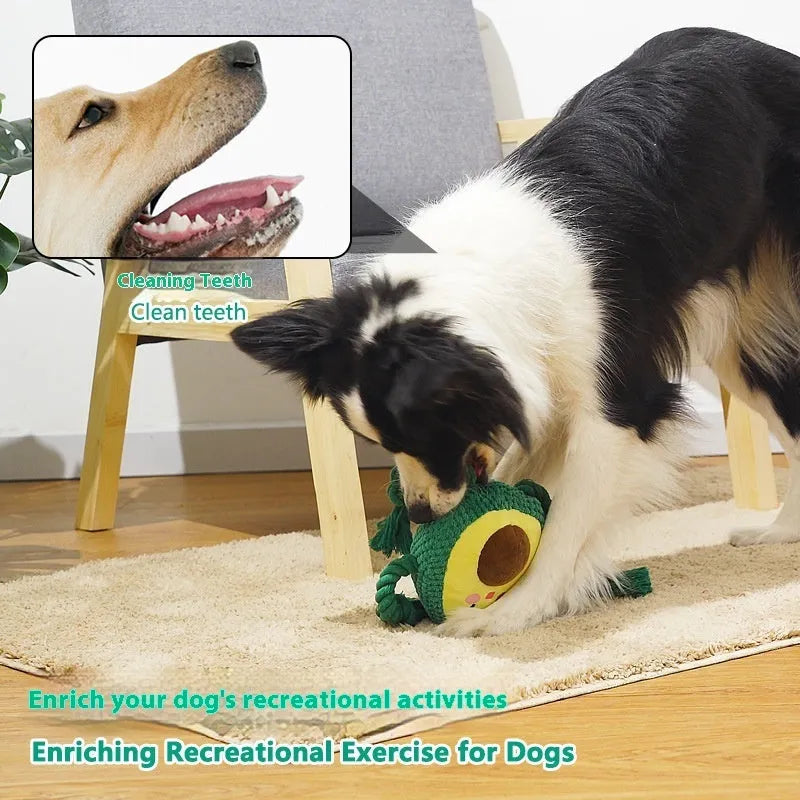 Green plush dog toy with interactive sound and bite resistance, 14cm size
