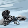 Black and silver true wireless Bluetooth in-ear headphones with charging case.