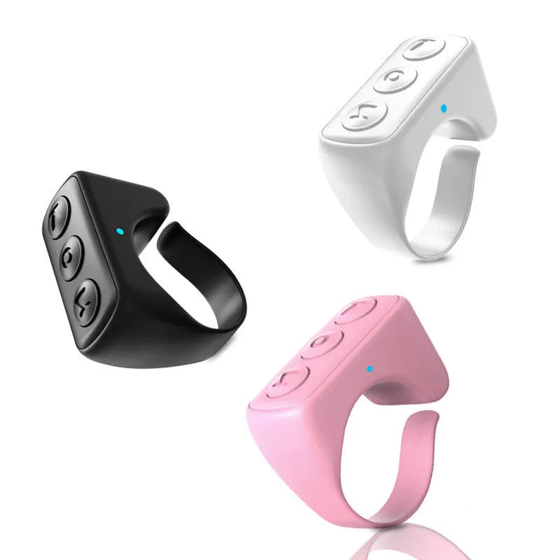 Bluetooth remote control ring for mobile phone in black plastic worn on finger
