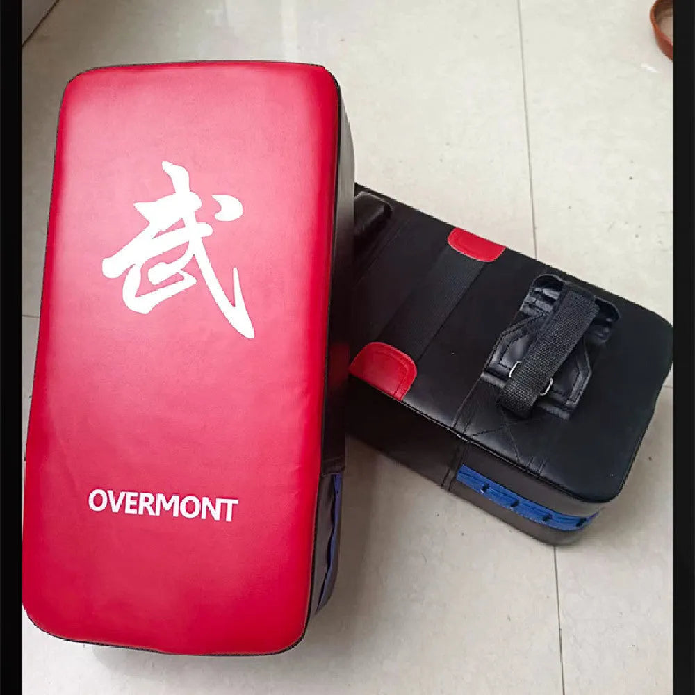 Red martial arts kick target for boxing training with hand-sewn construction