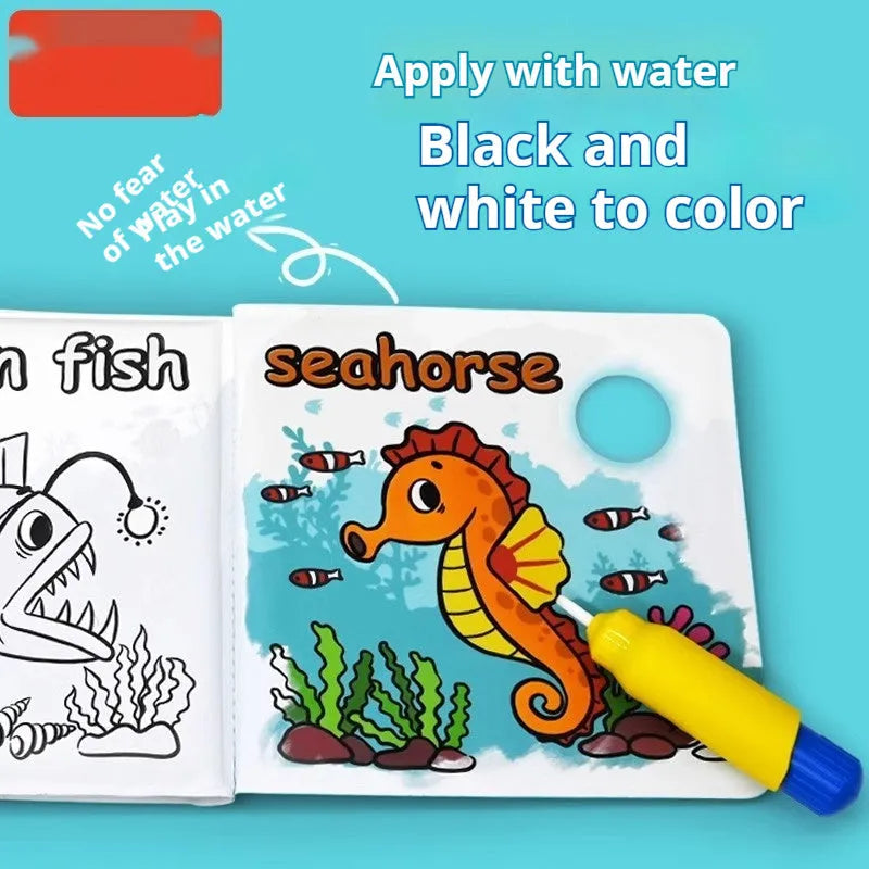 Magic Water Painting Colour Changing Bath Book with PEVA pages for baby bath time, showing animal friends theme