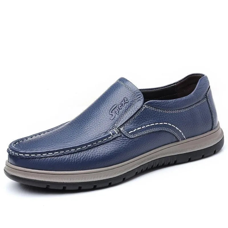 Men's casual waterproof lightweight leather shoes black low top round toe pu upper sewing line detail