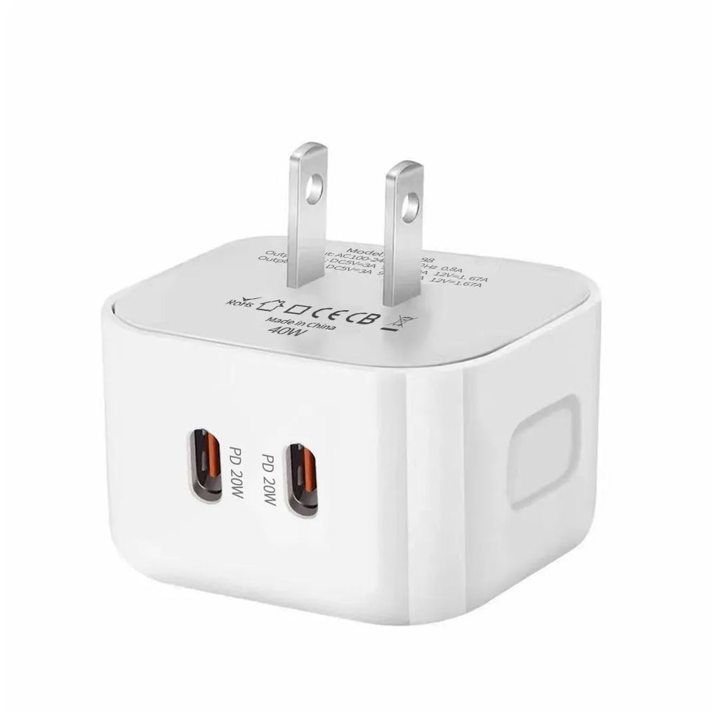 White PD40W Type-C fast charger head for EU UK US plug standards