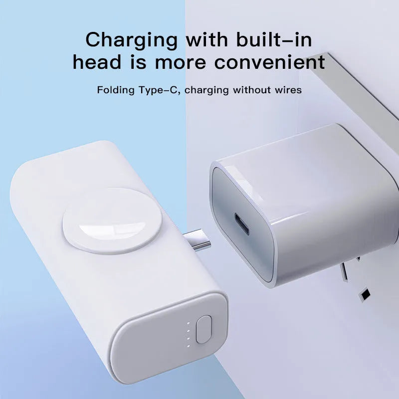 Compact 5000mAh portable power bank with folding double head in black plastic shell