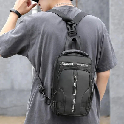 A versatile crossbody backpack for men with multiple pockets and a sleek, square profile for convenient, hands-free carry