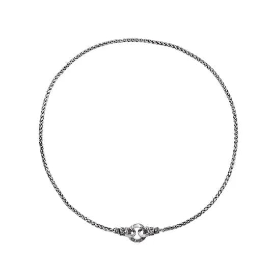 Silver 925 sterling silver clavicle necklace for women on a model, showing chain length options.