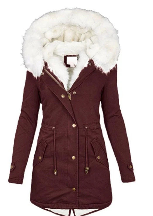 Women's cotton padded jacket with white collar, available in multiple colours and sizes