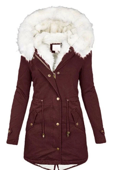 Women's cotton padded jacket with white collar, available in multiple colours and sizes