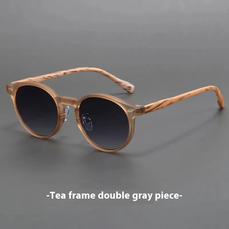 Retro style frosted round rim sunglasses shown in leopard print and grey colour options.