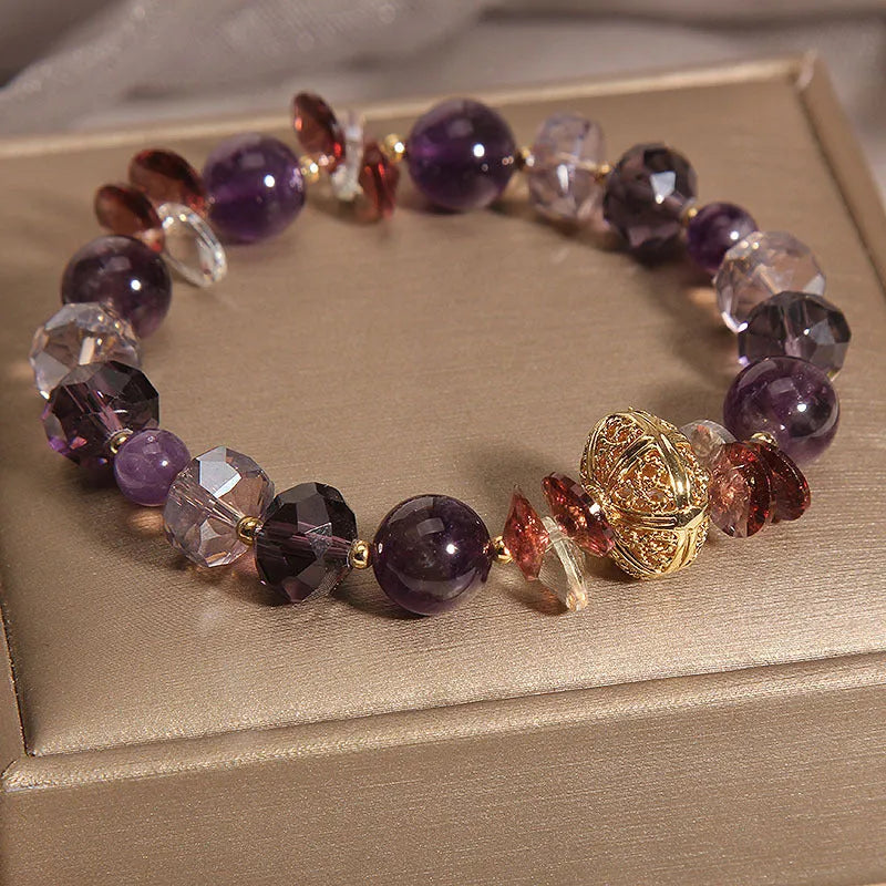 Purple crystal bracelet with pumpkin lucky beads and rhinestone wind chimes design for women.