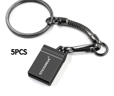 Metal high-speed car design USB flash drive with chain on a black background.