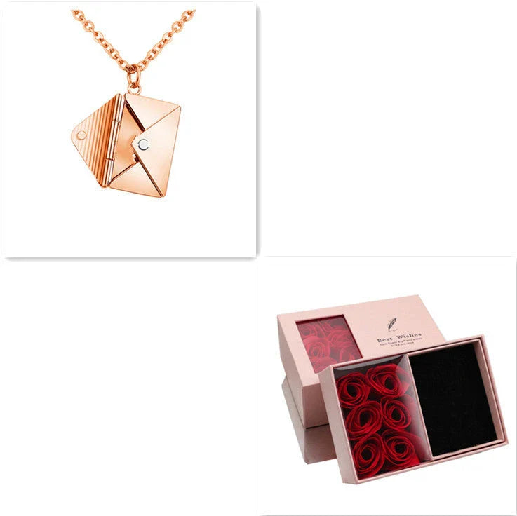 Elegant titanium steel envelope-shaped pendant necklace in silver, rose gold, and gold colors