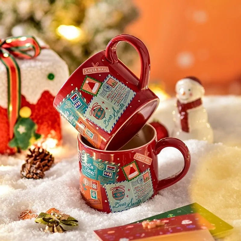Winter gift ceramic mug 400ml cylindrical shape high temperature resistant microwave safe