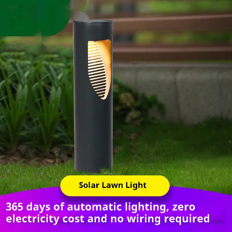 Black solar garden light with geometric design and IP44 waterproof rating for outdoor decoration