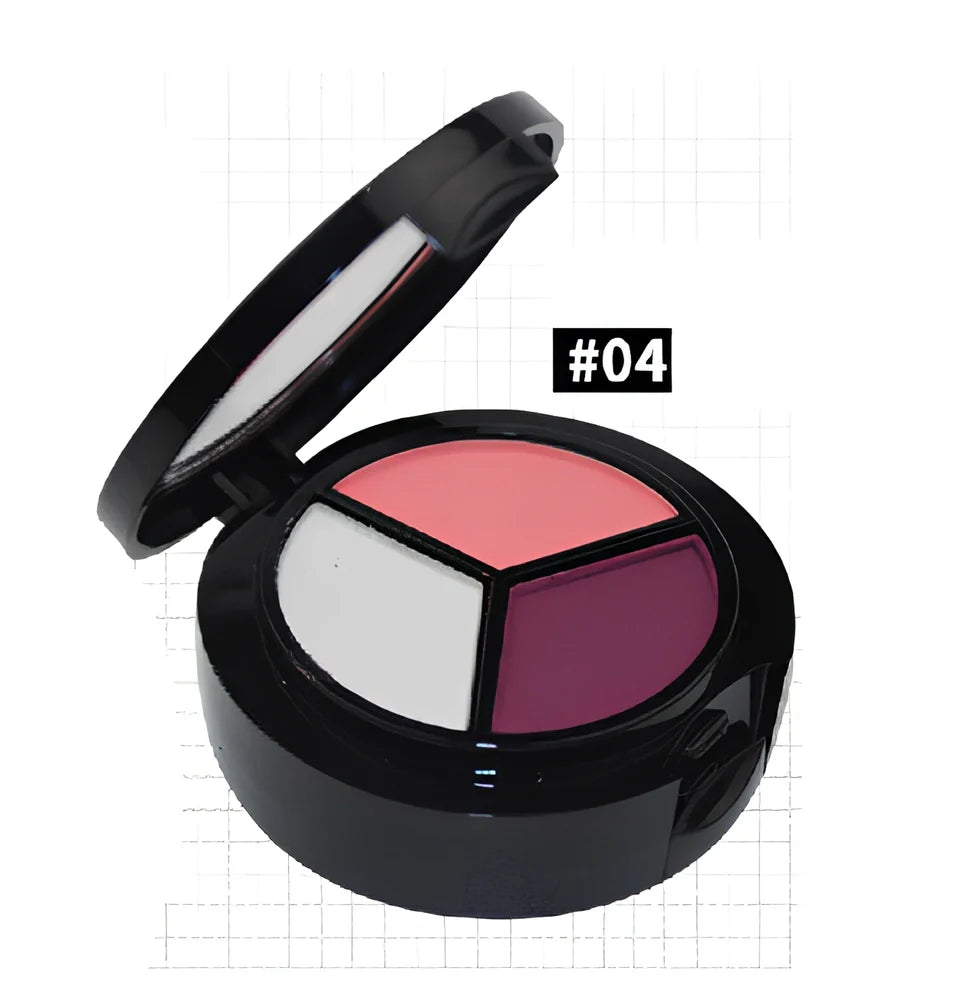 Three-colour eyeshadow palette 5cm diameter with mirror and brush, 0.022kg weight in OPP bag