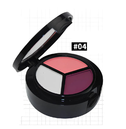Three-colour eyeshadow palette 5cm diameter with mirror and brush, 0.022kg weight in OPP bag