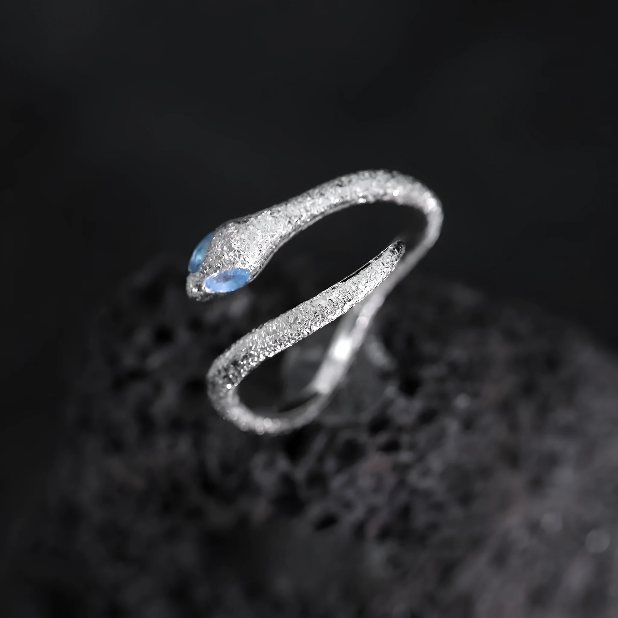 Adjustable opening silver snake ring with platinum colour electroplated finish