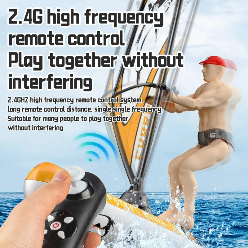 Remote control plastic sailboat toy in blue green and yellow colours for teenage outdoor water play