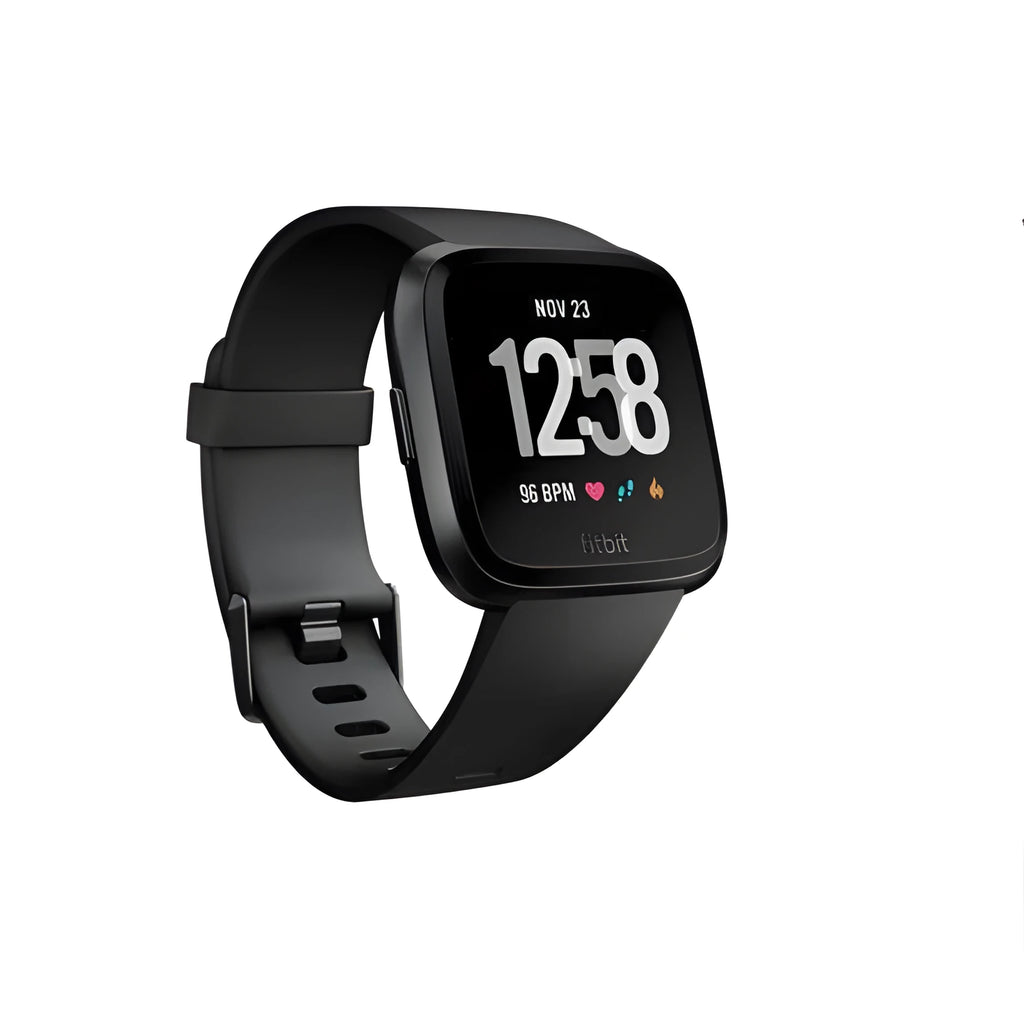 Black smart watch with heart rate monitoring on a silicone wrist strap