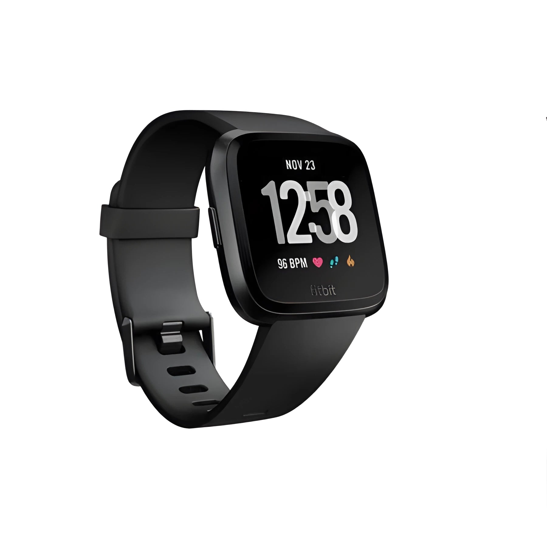 Black smart watch with heart rate monitoring on a silicone wrist strap