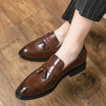Men's black tassel slip-on business casual shoes with artificial PU upper and rubber sole