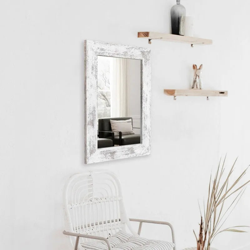 Little white wall-mounted dressing mirror with modern pastoral style and retro Chinese design elements