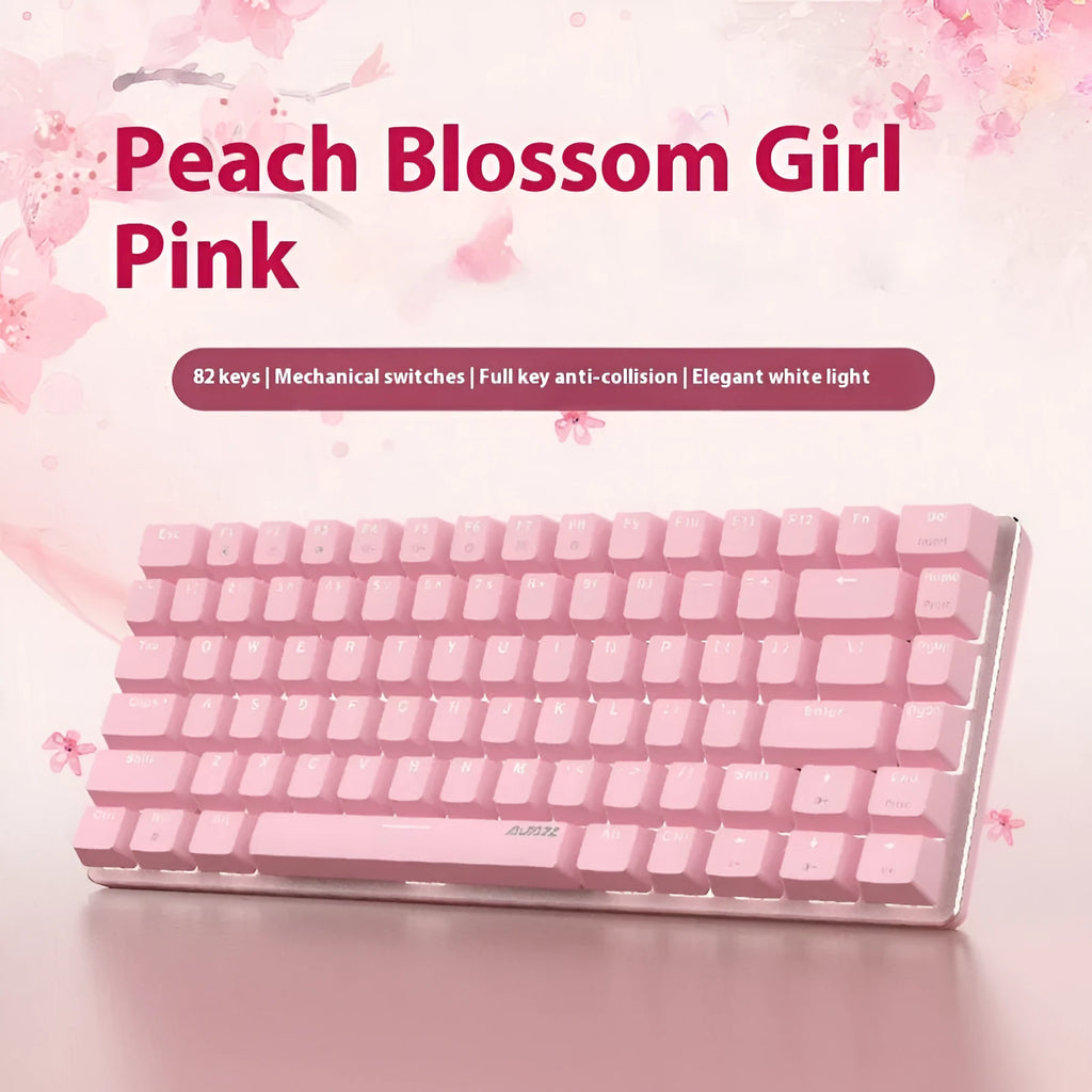 Pink metal mechanical gaming keyboard with white backlight and 82 keys