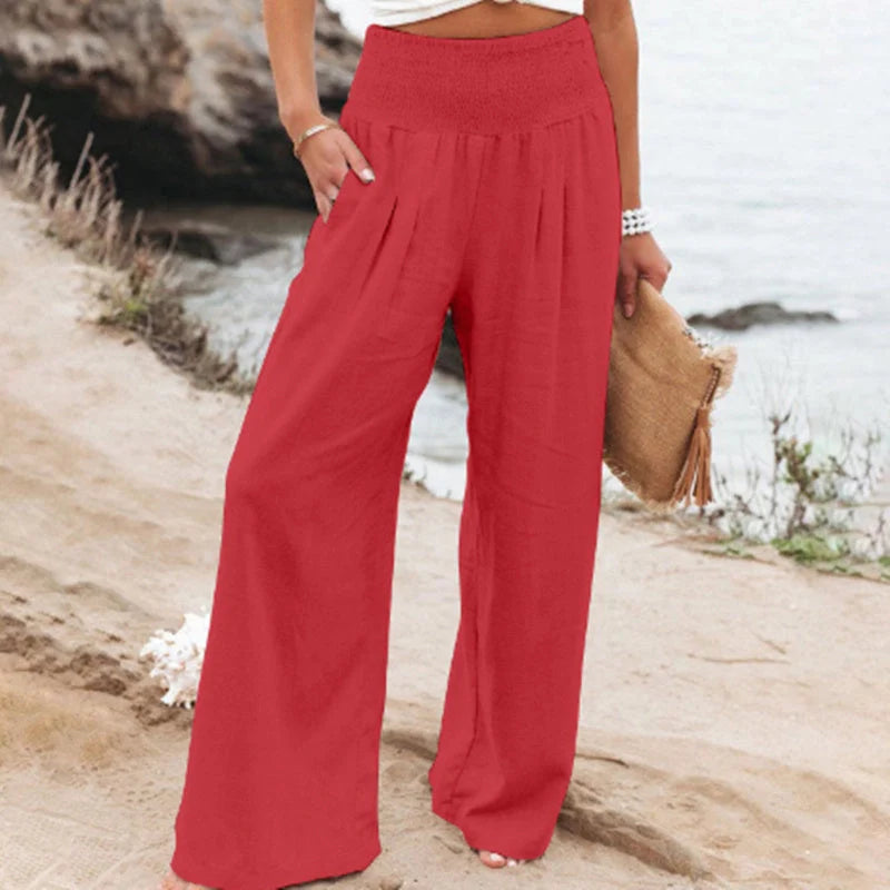 Women's wide leg cotton linen trousers in various colours