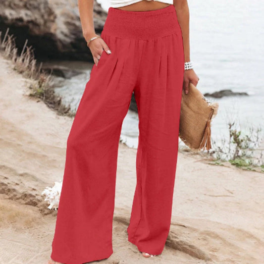 Women's wide leg cotton linen trousers in various colours