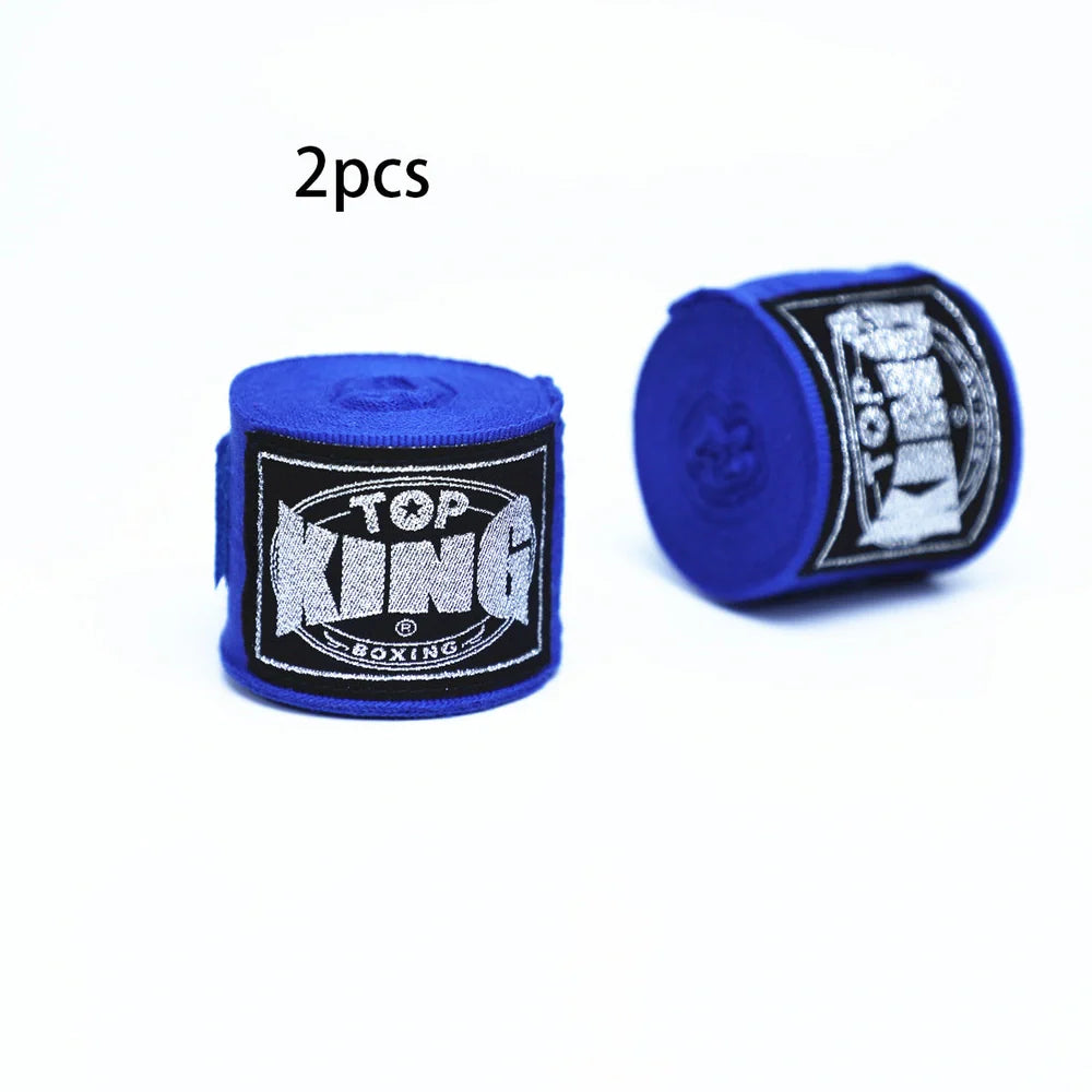 Two 5-metre boxing hand wraps in different colours showing elastic cotton construction