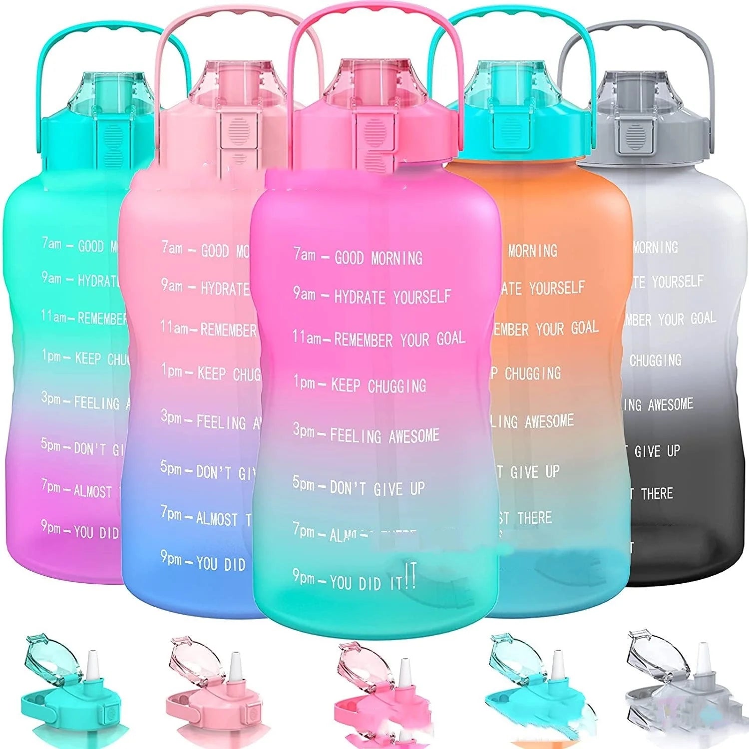 2.2L large capacity half gallon plastic space cup with time markings in gradient colours