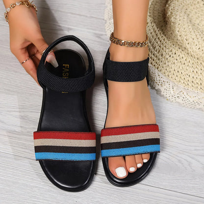 Women's colour-block elastic sandals with fish mouth design in various colours