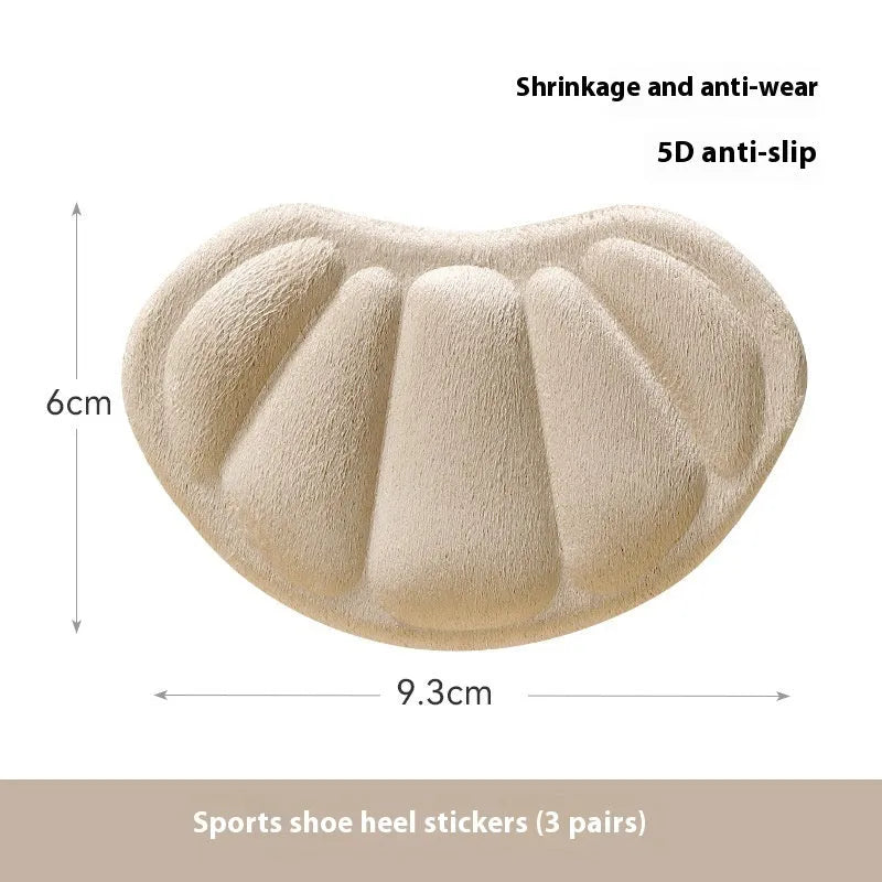 Three pairs of camel-coloured anti-slip heel cushion pads with clip-style design