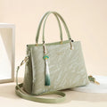 Women's PU leather shoulder bag with square shape and ethnic pattern in four colours