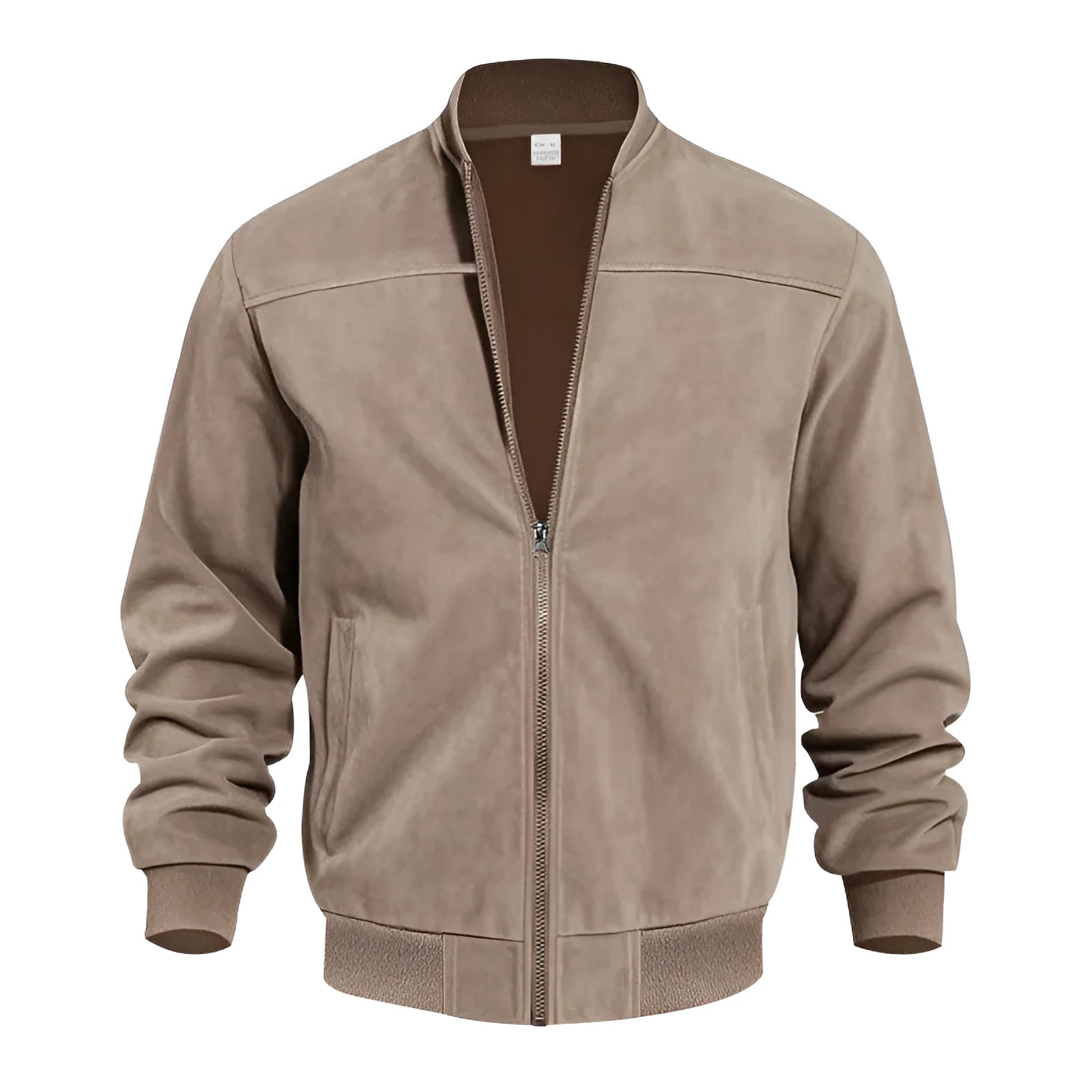 Men's plus size casual suede jacket in Army Green colour with a zipper front.