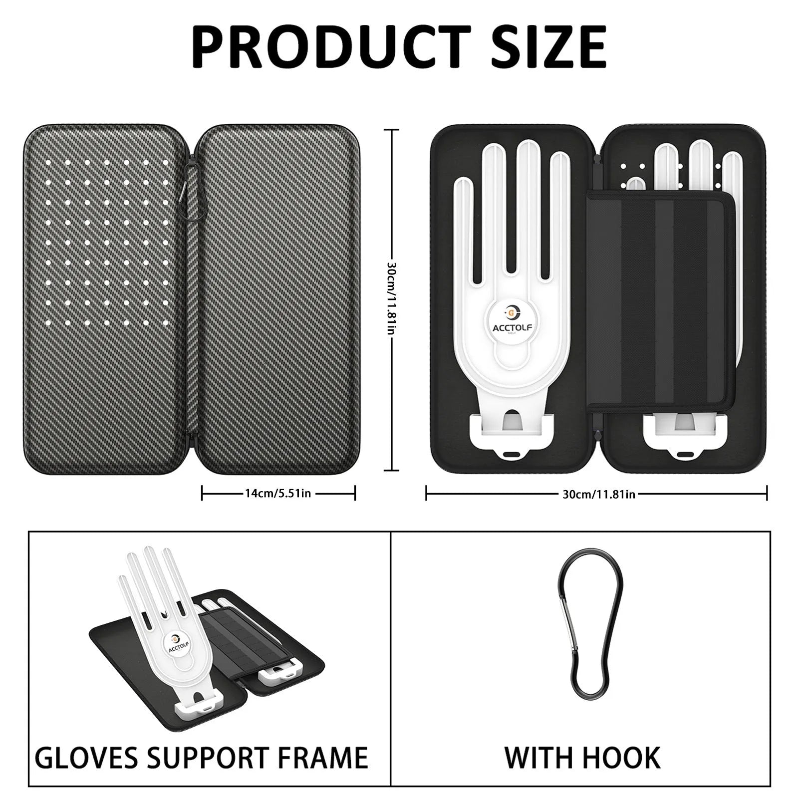 Silver grey golf double glove storage bag with two compartments and hanging brackets