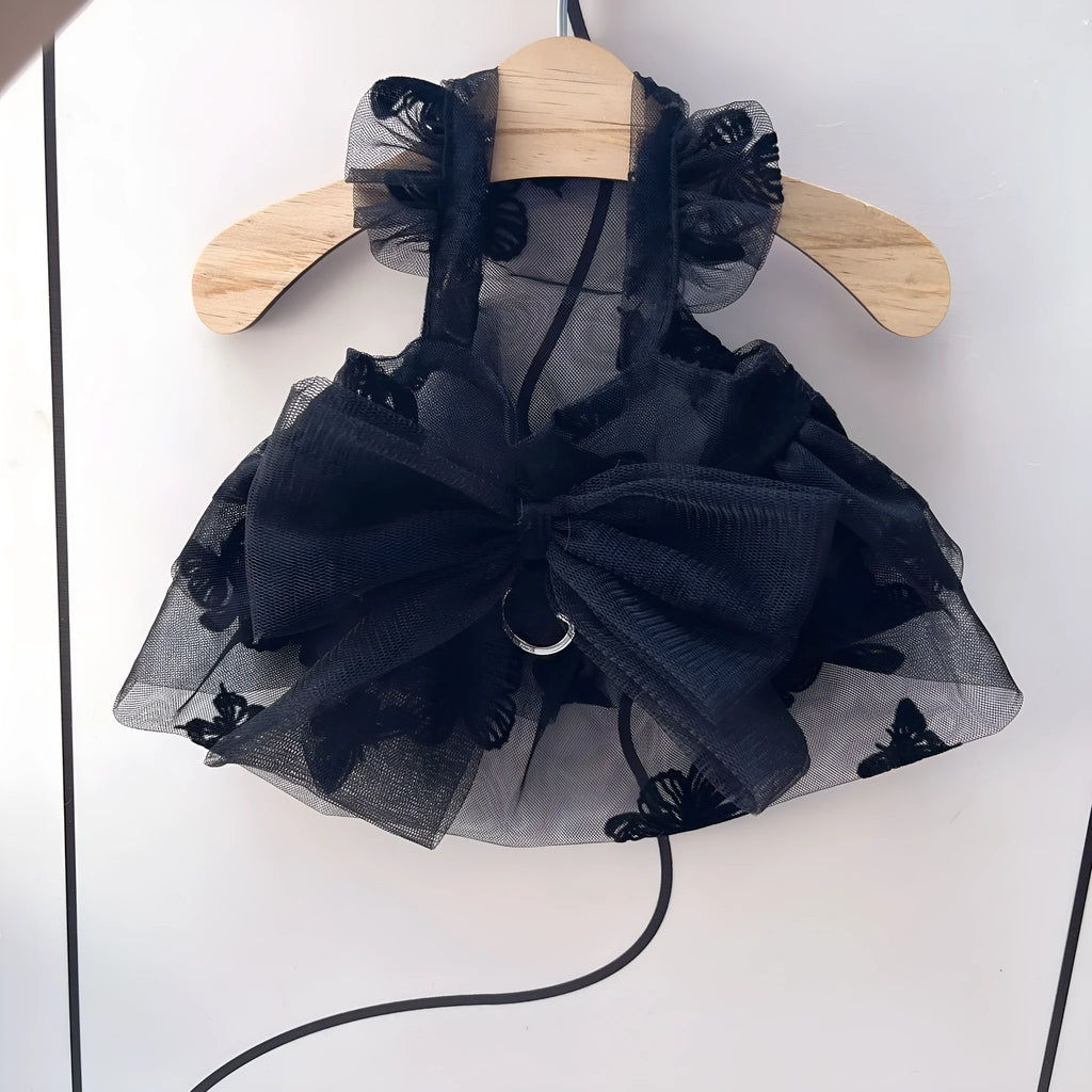 Black gauze princess tulle skirt costume on a small dog or cat.