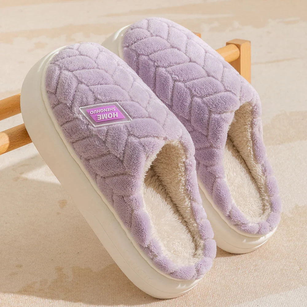 Cozy Non-Slip Plush House Slippers for Men and Women in a variety of fashionable colors with thick, non-slip soles and soft, plush lining for maximum comfort and traction.