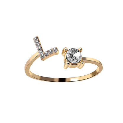 Elegant 26-letter adjustable initial ring in gold, silver, and rose gold finishes