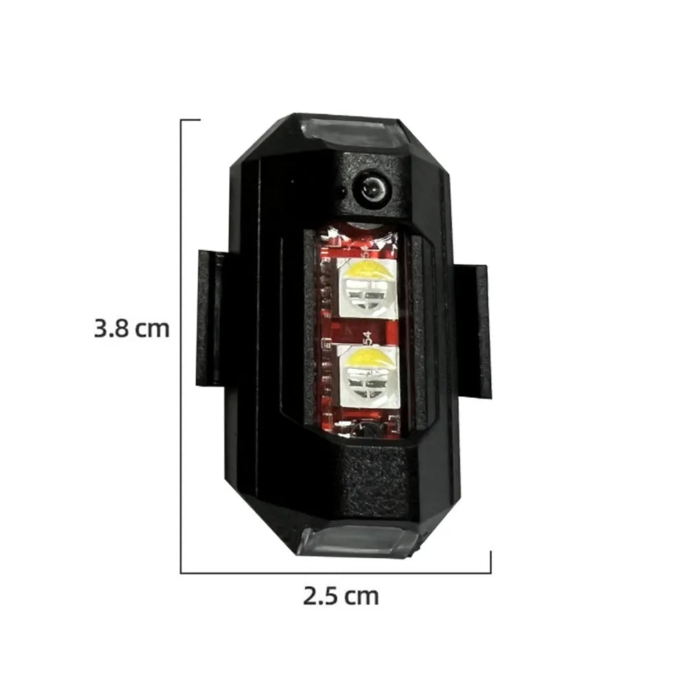 Drone strobe light accessory with 7 colour LED modes, Type-C cable, and mounting tape.