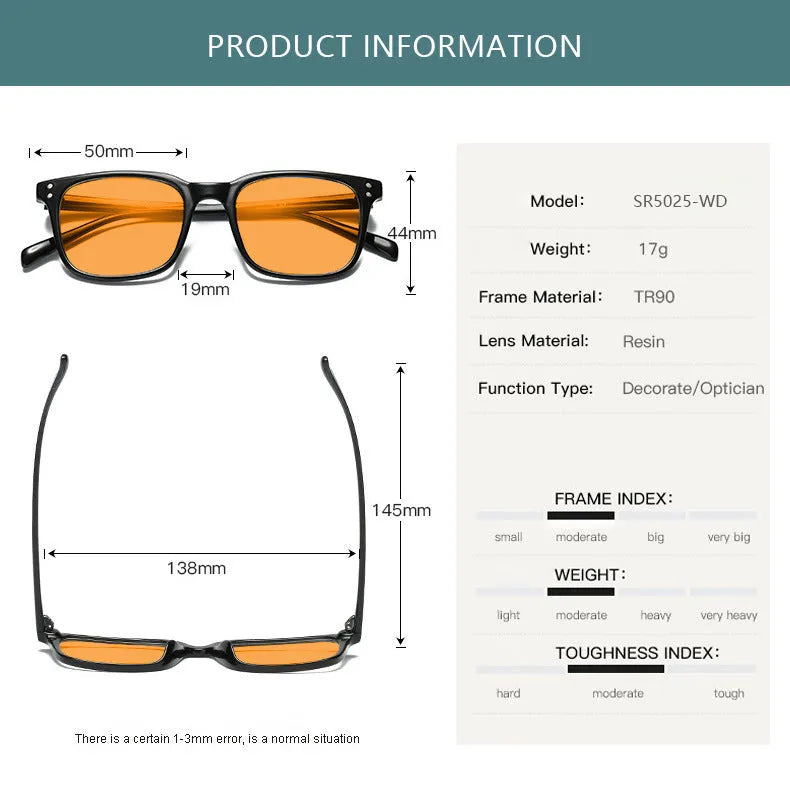 Orange lens anti-blue light glasses with TR90 frame in colour-changing 5025 model
