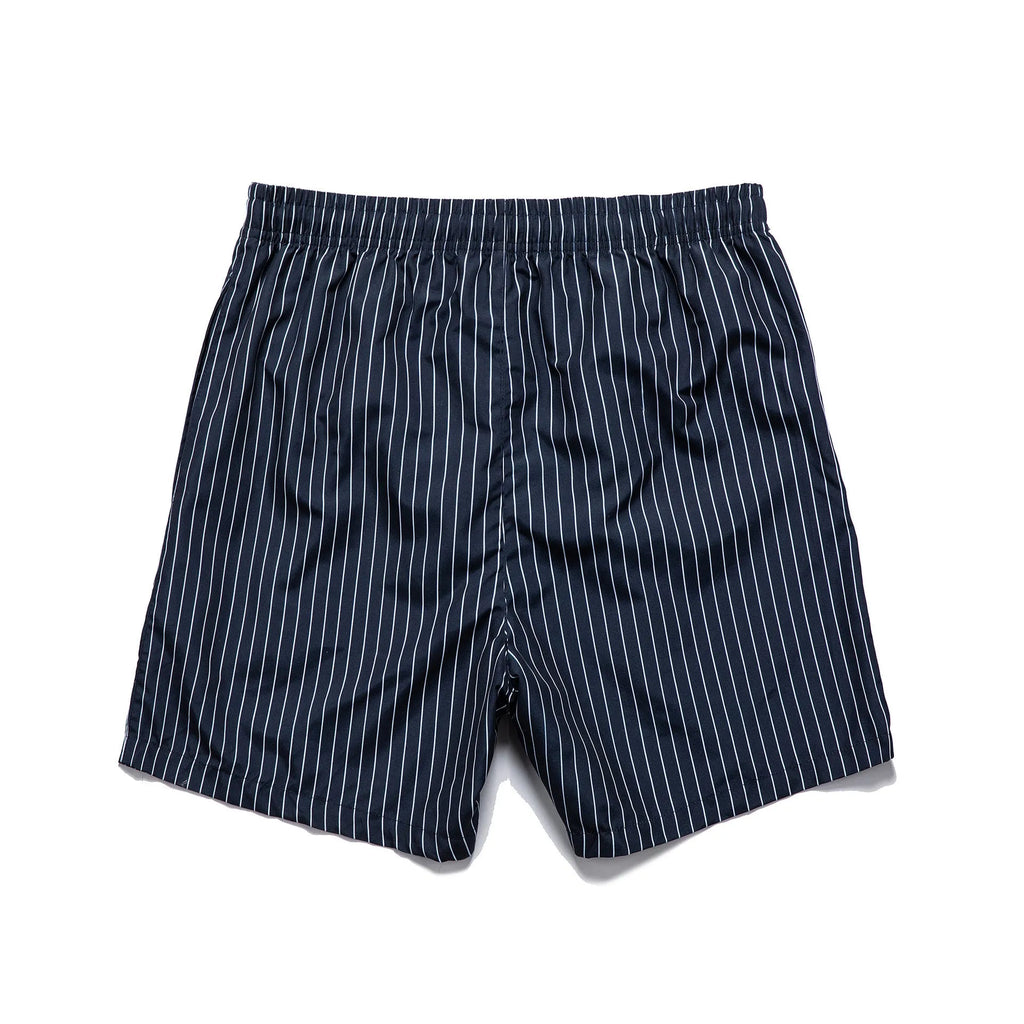 Men's striped casual shorts in polyester blend fabric with straight leg opening in light blue colour