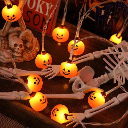 Battery-powered Halloween lighting chain with pumpkin, ghost, and bat-shaped LED lights