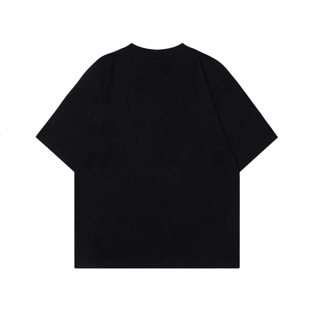 Men's black t-shirt with retro character painting pattern in loose fit cotton design