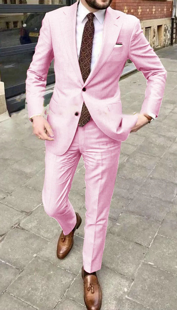 Men's slim fit business dress two button set in acetate fibre with jacket and trousers