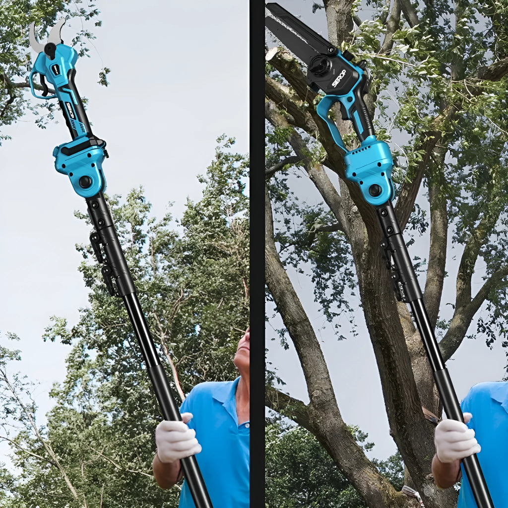 Electric pruning knife brushless saw with 2.5m high branch rod, SK5 blade, and two batteries
