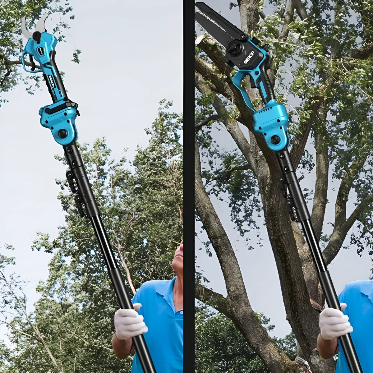 Electric pruning knife brushless saw with 2.5m high branch rod, SK5 blade, and two batteries