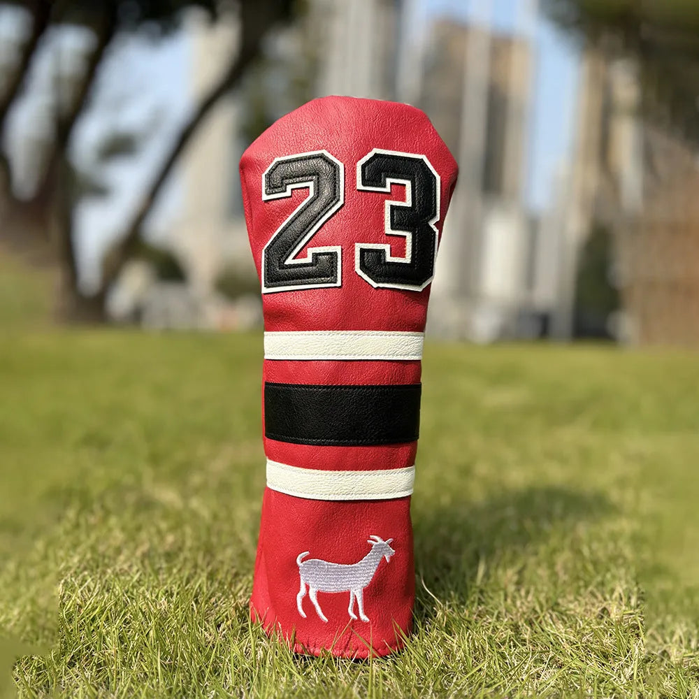 Set of four coloured PU golf club sleeves for iron head protection, including fairway, No1, and putter designs.