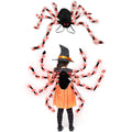 Plush Halloween spider backpack with LED lights in a green purple light colour variant.